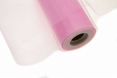 Фатин блестящий в шпульках 16-14, 12 гр/м2, шир. 15 см (в нам. 25+/-1 м), цвет розовый - купить в Находке. Цена: 108.61 руб.