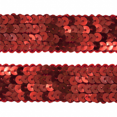 Тесьма с пайетками 3, шир. 20 мм/уп. 25+/-1 м, цвет красный - купить в Находке. Цена: 778.19 руб.