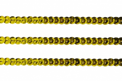 Пайетки "ОмТекс" на нитях, SILVER-BASE, 6 мм С / упак.73+/-1м, цв. А-1 - т.золото - купить в Находке. Цена: 468.37 руб.