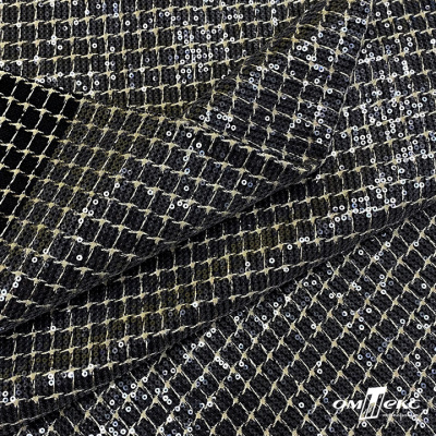 Ткань костюмная с пайетками, 100%полиэстр, 460+/-10 гр/м2, 150см #309 - цв. чёрный - купить в Находке. Цена 1 203.93 руб.