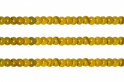 Пайетки "ОмТекс" на нитях, SILVER SHINING, 6 мм F / упак.91+/-1м, цв. 48 - золото - купить в Находке. Цена: 356.19 руб.